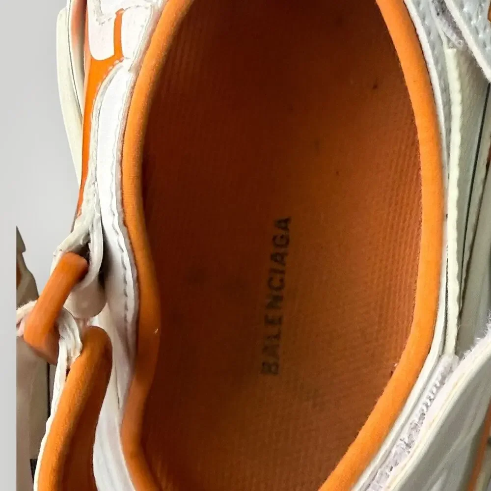 Balenciaga Men's Sport Sandals White/Orange Leather Hook & Loop Logo Sz 8